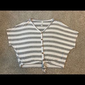 Striped Front Tie Blouse